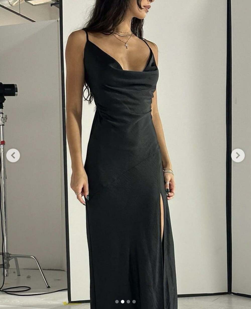 Forever 21 Satin Slip Dress Cowl Neck Side Slit Strappy Sleeveless Size S